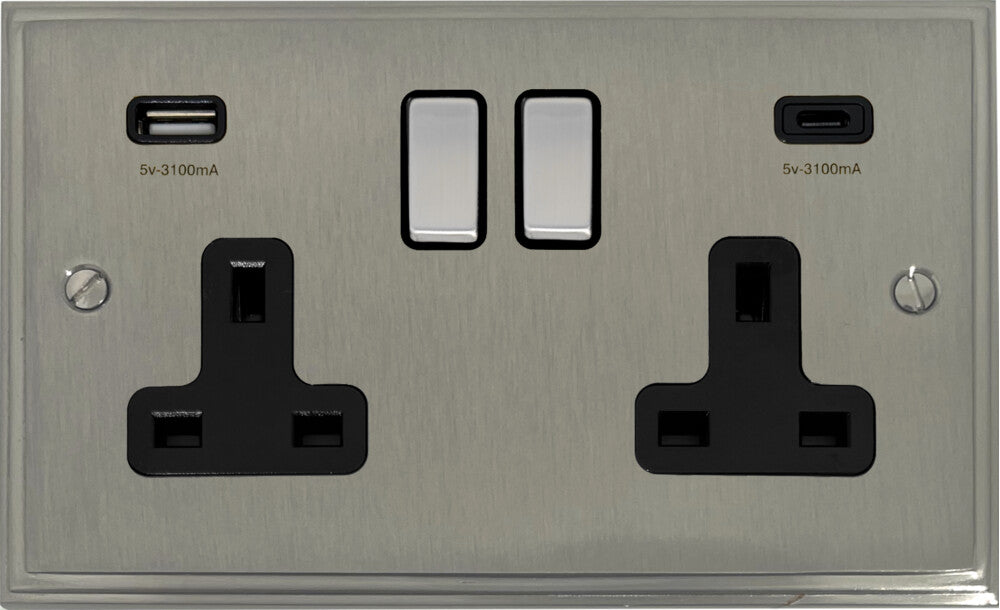 Victorian Satin Nickel 2 Gang USBC Socket