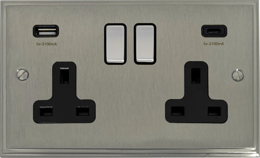 Victorian Satin Nickel 2 Gang USBC Socket