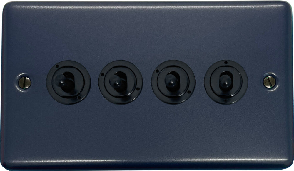Contour Blue 4 Gang Toggle Switch (Flat Black Toggle)