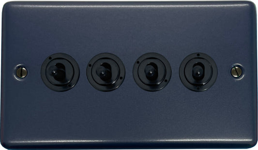 Contour Blue 4 Gang Toggle Switch (Flat Black Toggle)