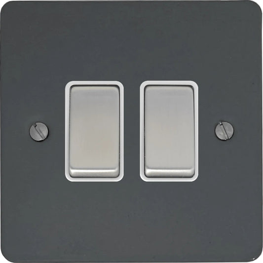 Flat Dark Grey 2 Gang 2 Way Switch