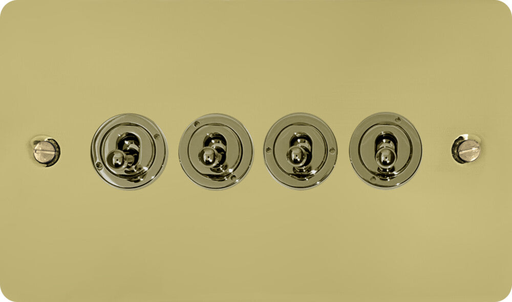 Flat Polished Brass 4 Gang Toggle