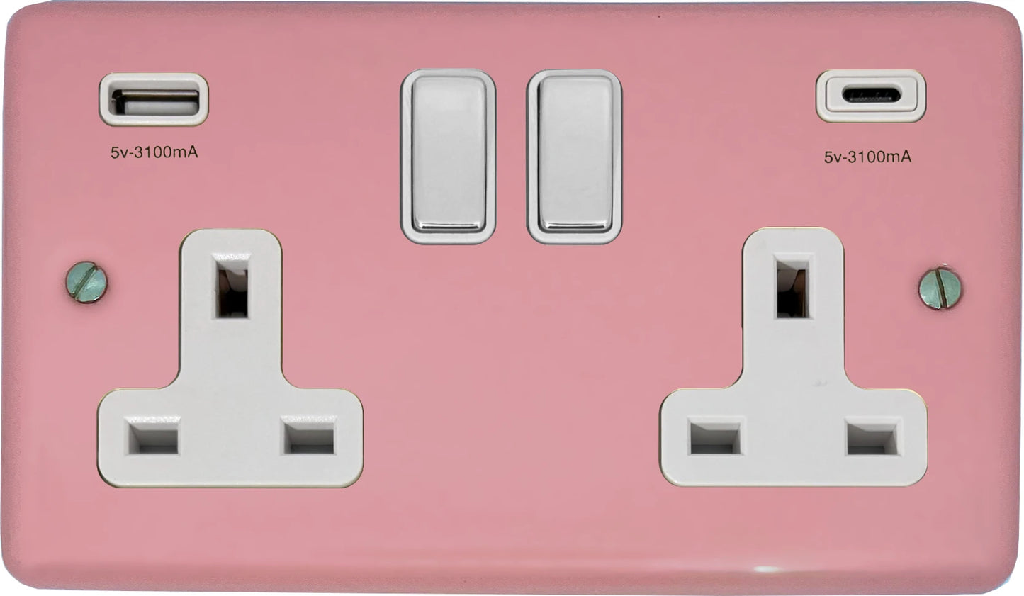 Contour Pink Contour 2 Gang Socket USBC