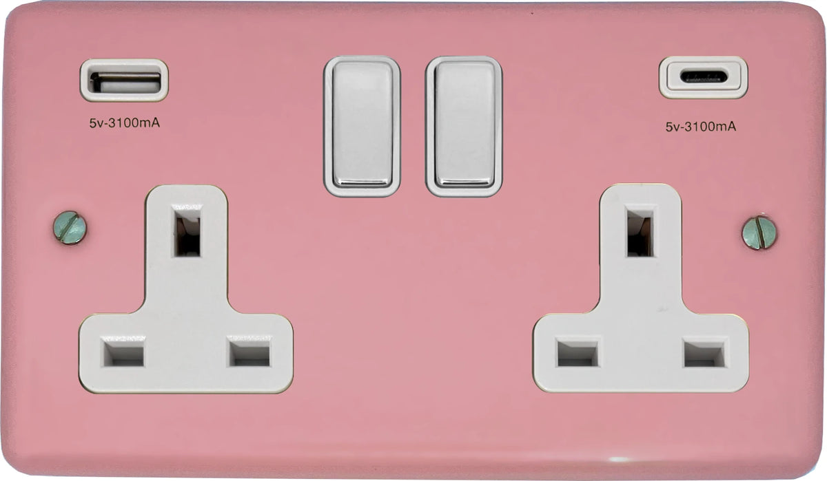Contoured Rounded Plug Socket Contour Pink Contour 2 Gang Socket USBC – Designer Sockets
