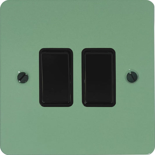 Flat Sage Green 2 Gang Switch (Black Switches)