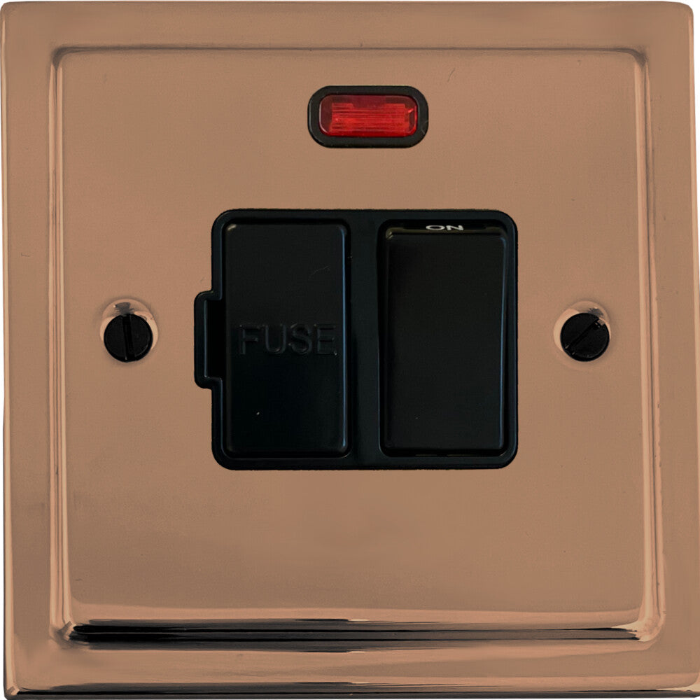 Victorian Polished Copper Switch Fused Spur + Neon