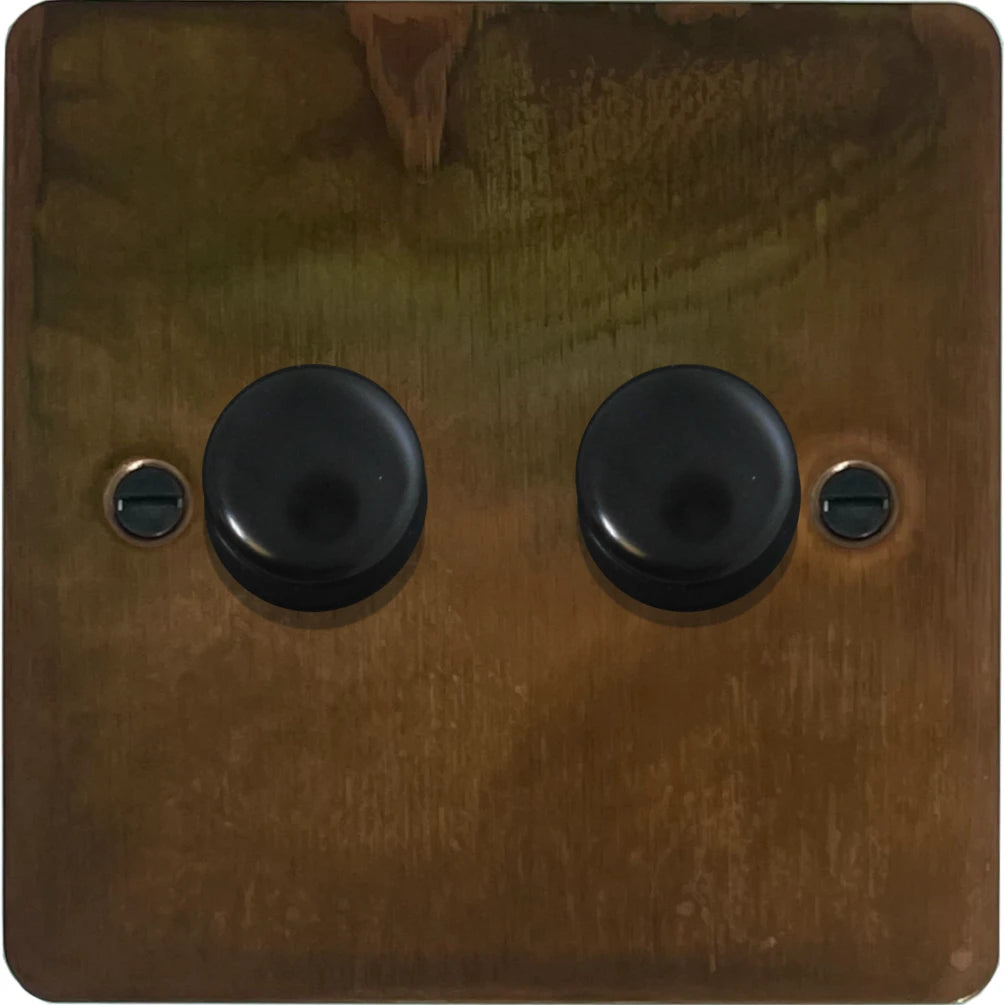 Flat Tarnished Copper 2 Gang LED Dimmer