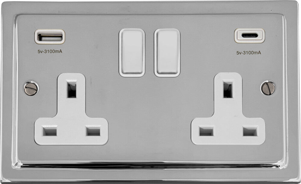 Victorian Polished Chrome 2 Gang Socket C/W USBC Ports