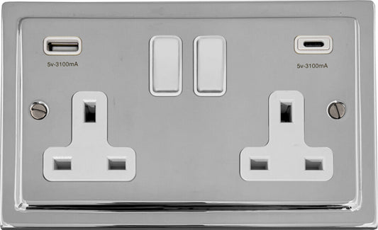 Victorian Polished Chrome 2 Gang Socket C/W USBC Ports