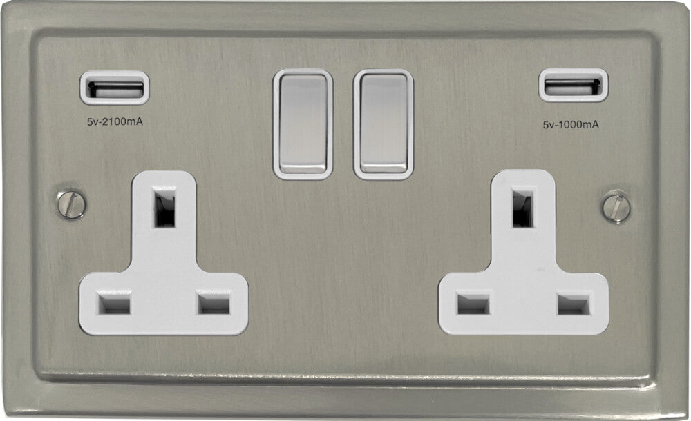 Victorian Satin Nickel 2 Gang Usb Socket