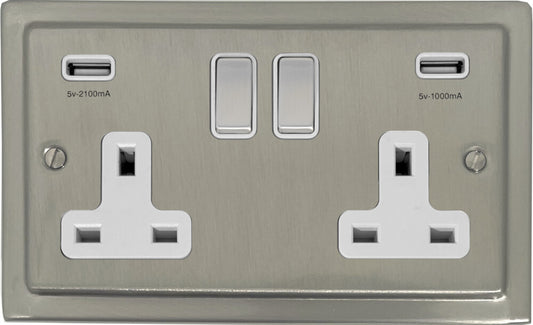 Victorian Satin Nickel 2 Gang Usb Socket