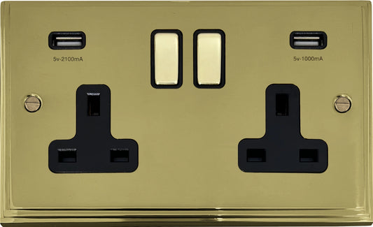 Victorian Polished Brass 2 Gang Socket C/W Usb Port – Designer Sockets