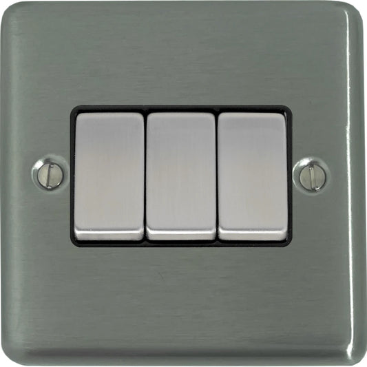 Contour Brushed Steel 3  Gang 2 Way Switch