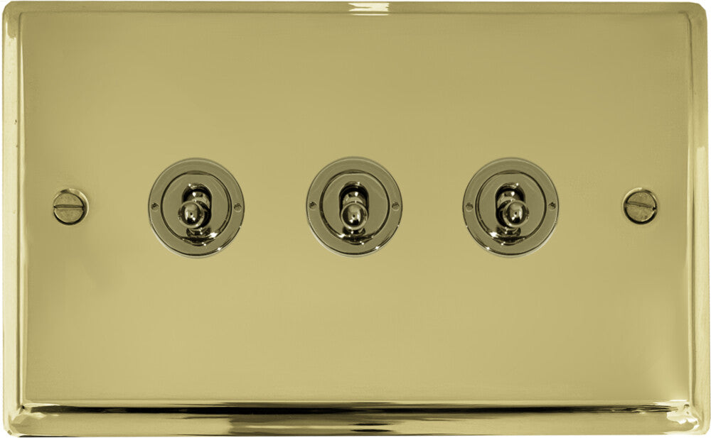 Deco Polished Brass 3 Gang 2 Way Toggle