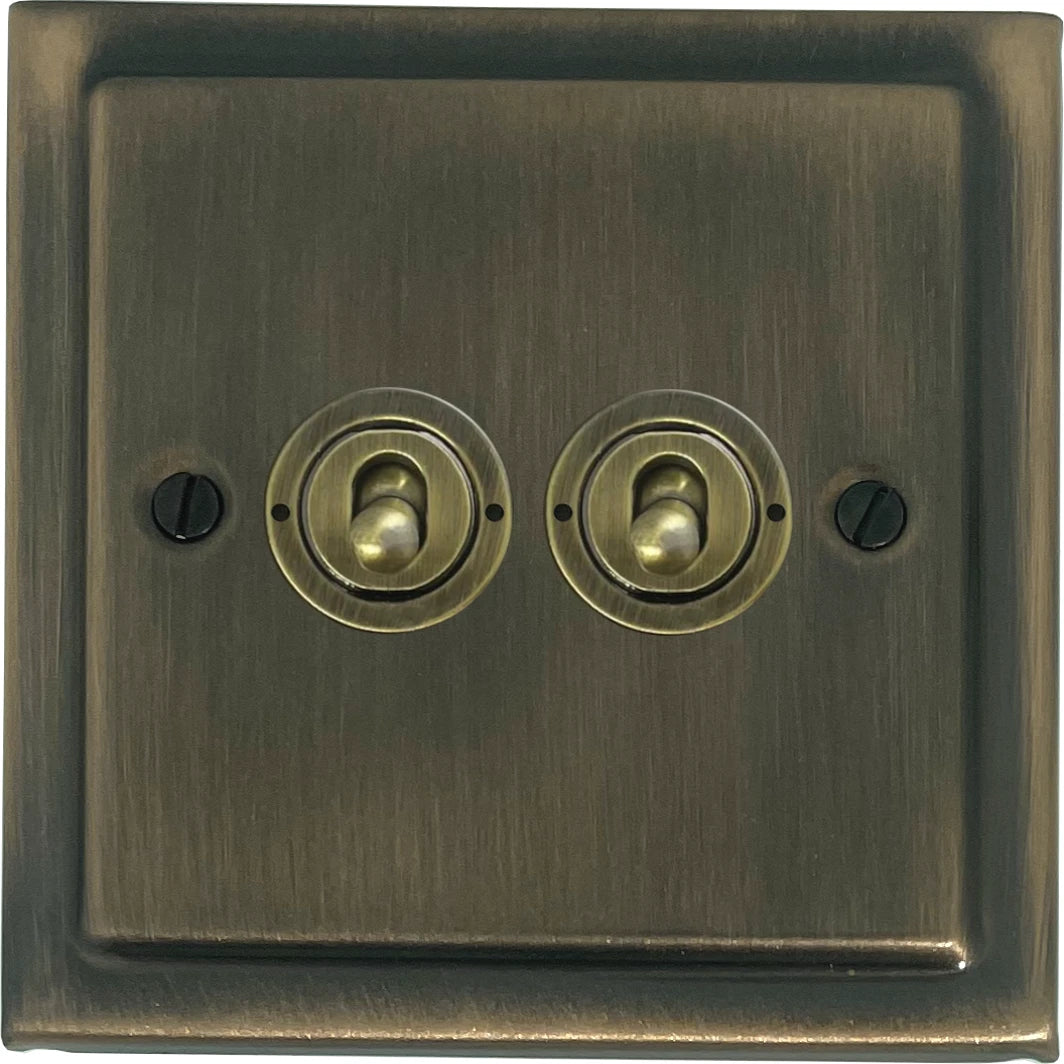 Victorian Antique Brass 2 Gang Toggle