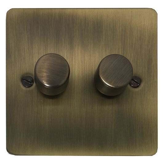 Flat Light Antique Brass 2 Gang 120W LED Dimmer