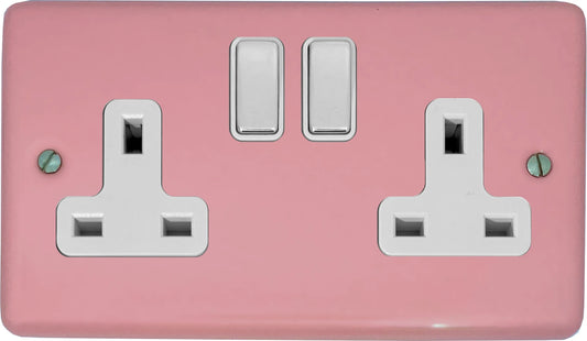 Contour Pink 2 Gang Socket (White Insert, Polished Chrome Toggle)