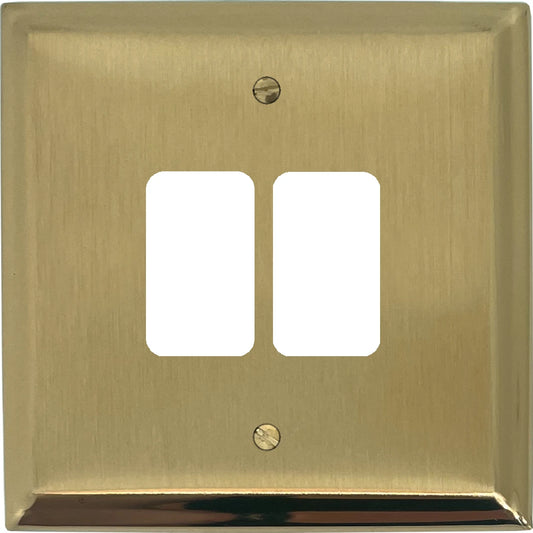 Deco Satin Brass 2 Gang Grid Plate