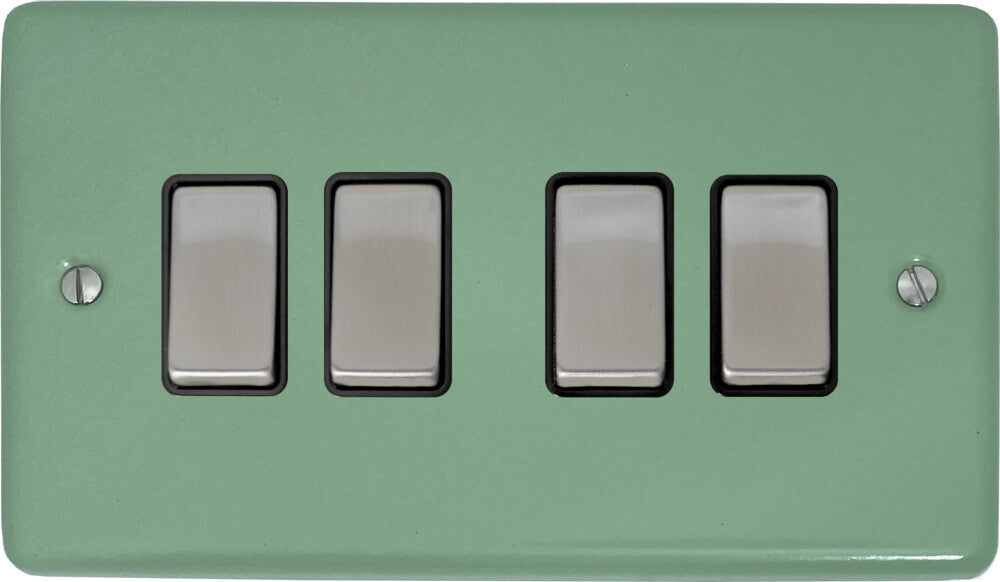 Classic Sage Green 4 Gang Switch (Satin Chrome Switch/Black Insert)