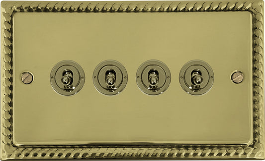 Georgian Polished Brass 4 Gang Toggle Switch