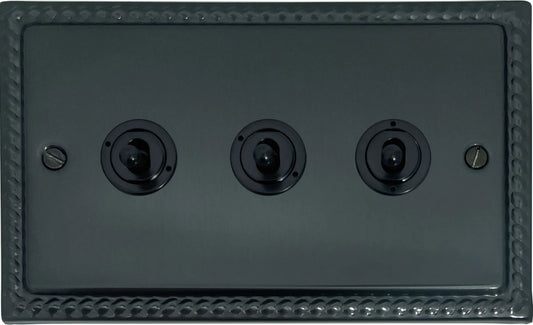 Georgian Black Bronze 3 Gang Toggle Switch (Black Toggle)
