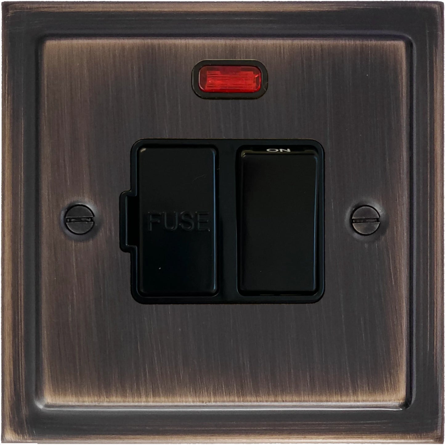 Victorian Antique Copper Switched Fuse Spur with Neon (Black Switch)