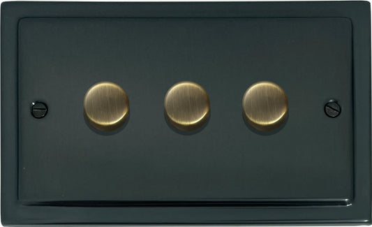 Victorian Black Bronze 3 Gang  LED Dimmer
