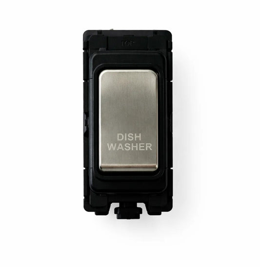 20A DP Switch - Engraved - Dishwasher - Black and Satin Chrome Switch