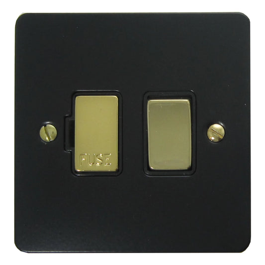 Flat Black Switched Fused Spur (Brass Switch)