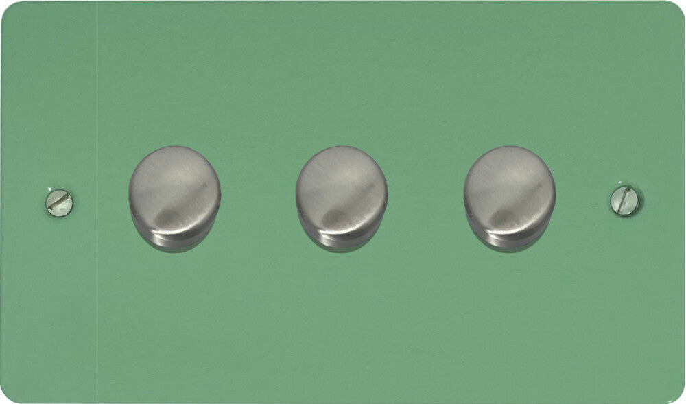 Flat Sage Green 3 Gang LED Dimmer (Satin Chrome Caps)