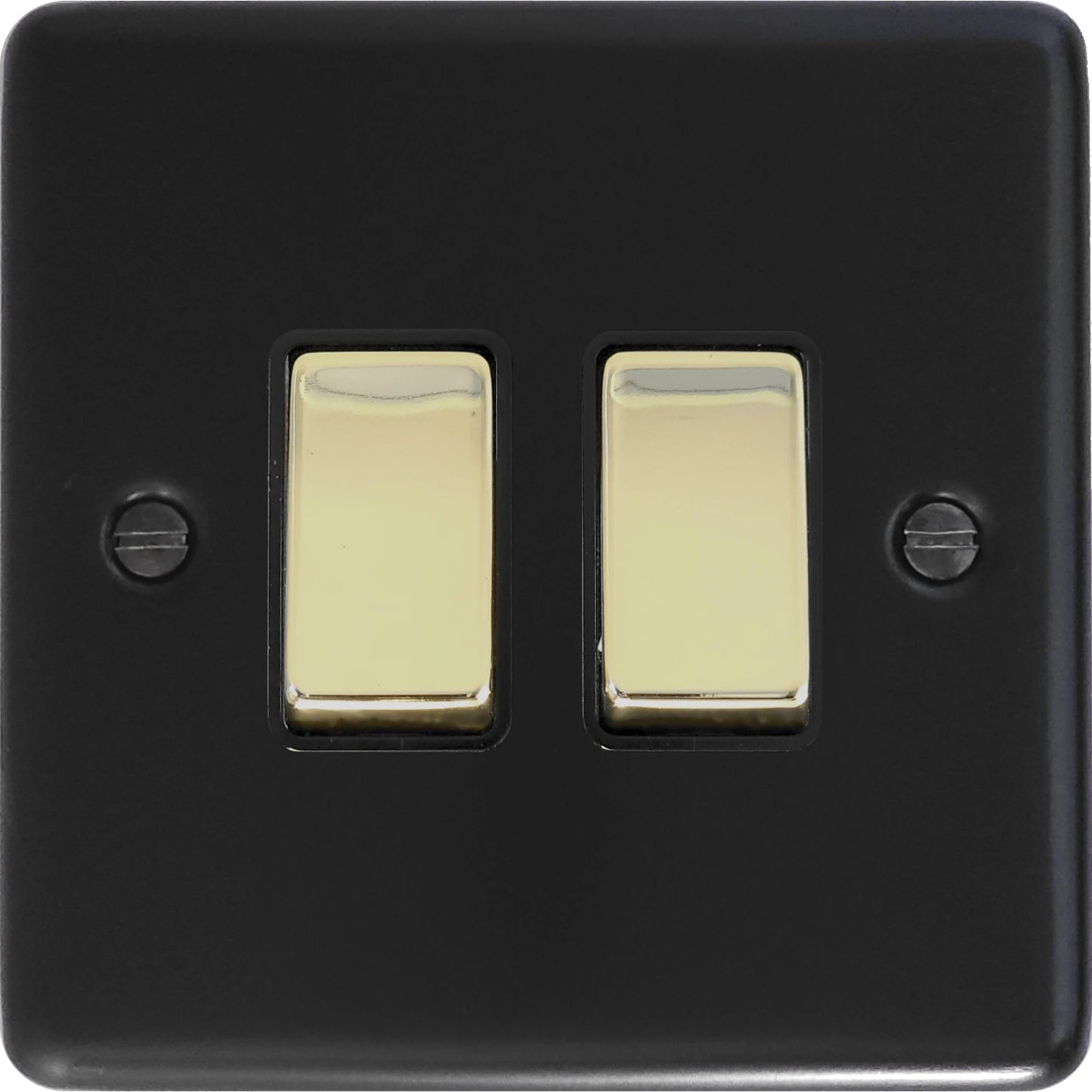 Contour Flat Black 2 Gang Switch (Brass Switches)