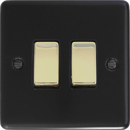 Contour Flat Black 2 Gang Switch (Brass Switches)