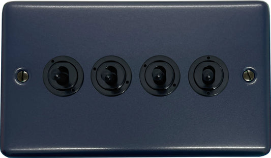 Contour Blue 4 Gang Toggle Switch (Flat Black Toggle)