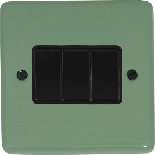 Classic Sage Green 3 Gang Switch (Black Switches)