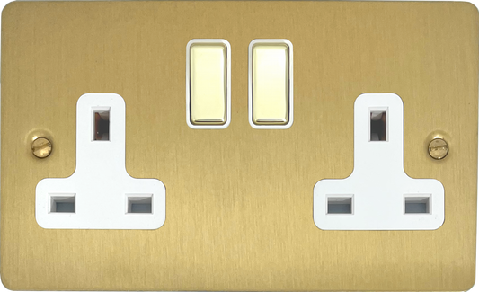 Flat  Satin Brass  2 Gang Socket