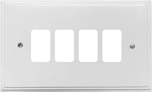 Victorian Flat White 4 Gang Grid Plate