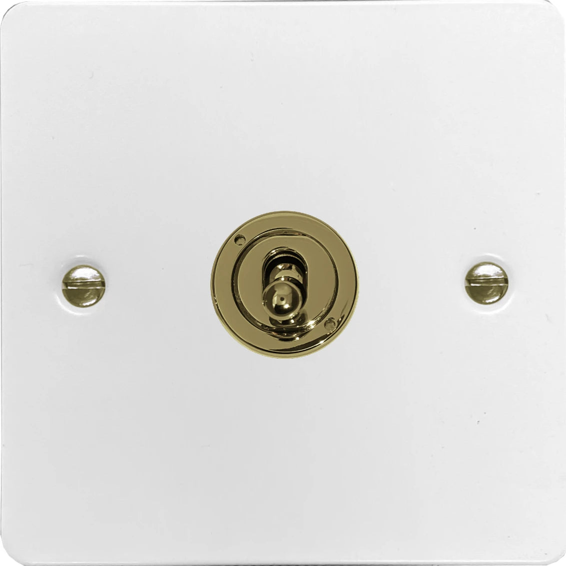Flat White 1 Gang Toggle (Polished Brass Toggle)