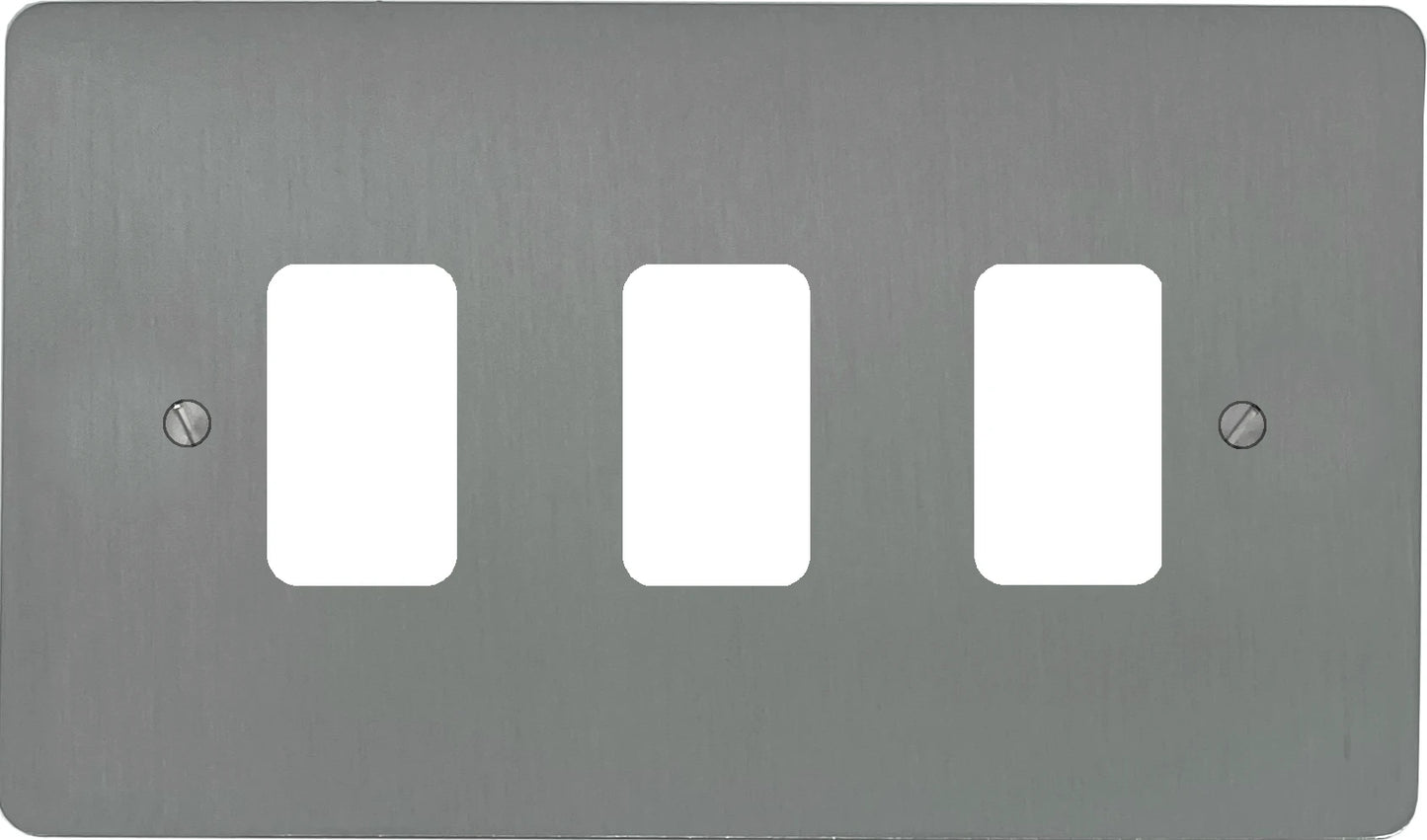 Flat Brushed Steel 3 Gang Grid Plate