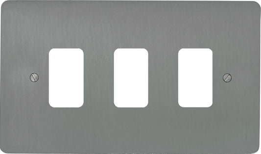 Flat Brushed Steel 3 Gang Grid Plate