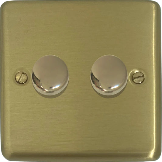 Contour Satin Brass 2 Gang 120W LED Dimmer