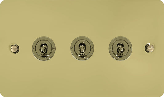 Flat Polished Brass 3 Gang Toggle Switch