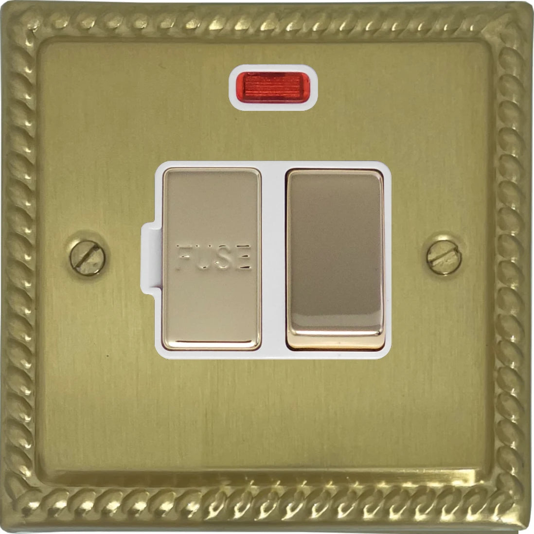 Georgian Satin Brass Switch Fused Spur & Neon