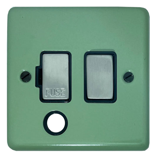 Classic Sage Green Switched Fused Spur with Flex Outlet (Black Insert/ Steel Switch)