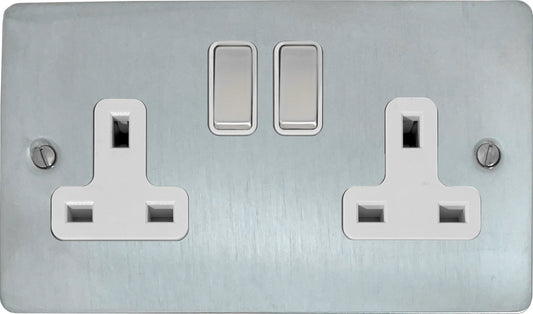 Flat  Satin Chrome  2 Gang Socket