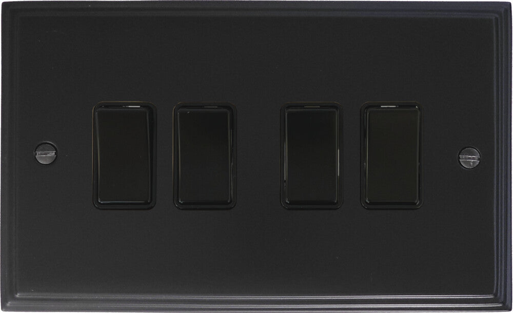 Victorian Flat Black 4 Gang Switch