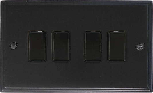 Victorian Flat Black 4 Gang Switch