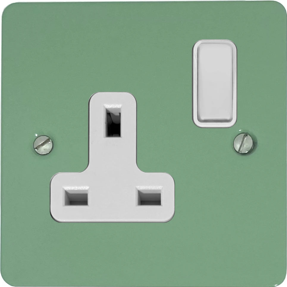 Flat Sage Green 1 Gang Socket (White Switch)