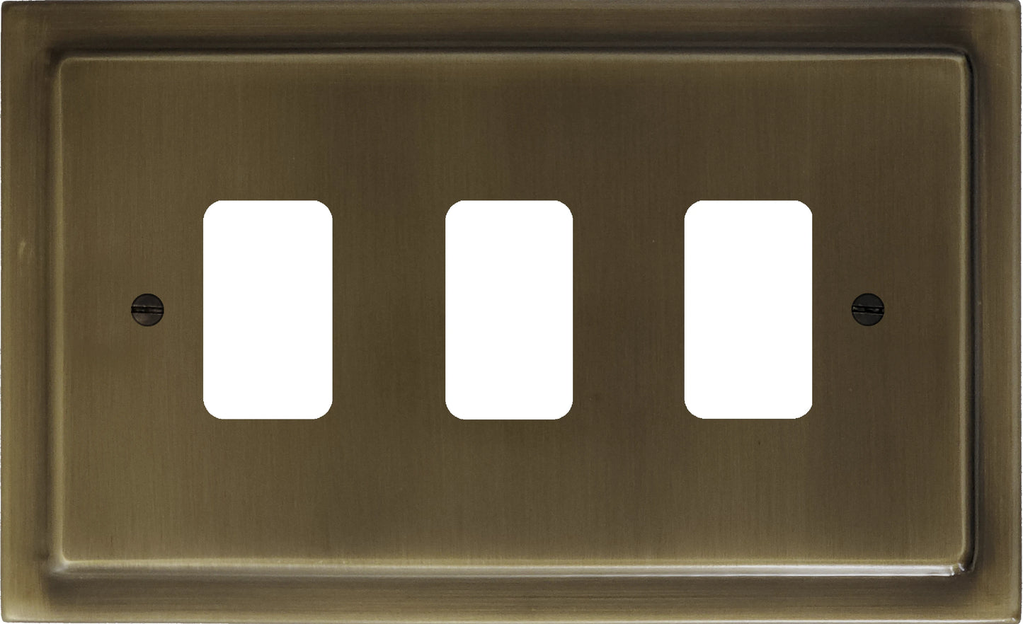 Victorian Antique Brass 3 Gang Grid Plate