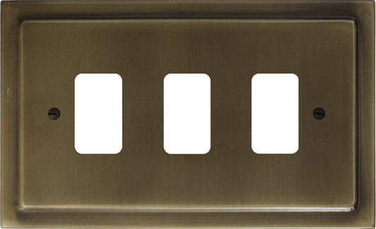 Victorian Antique Brass 3 Gang Grid Plate