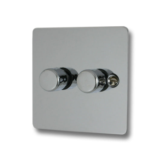 Flat Polished Chrome 2 Gang 120W LED Dimmer